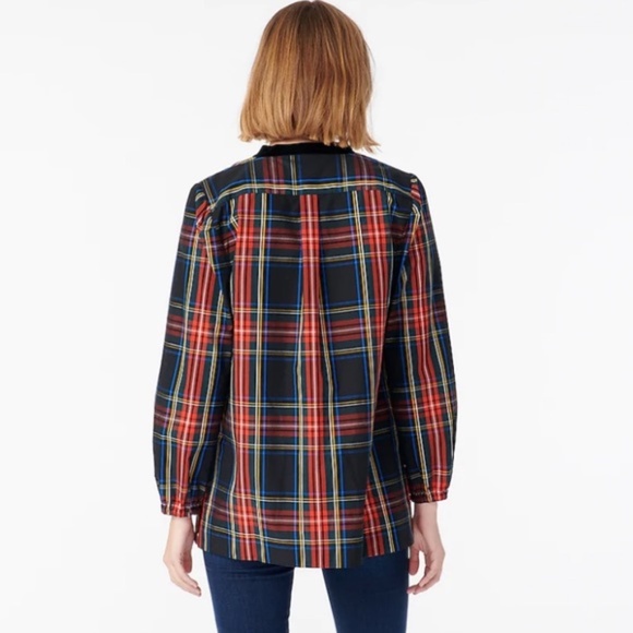 J Crew Velvet-trimmed V-neck Stewart Tartan Tunic Holiday Christmas XXS - Picture 5 of 5